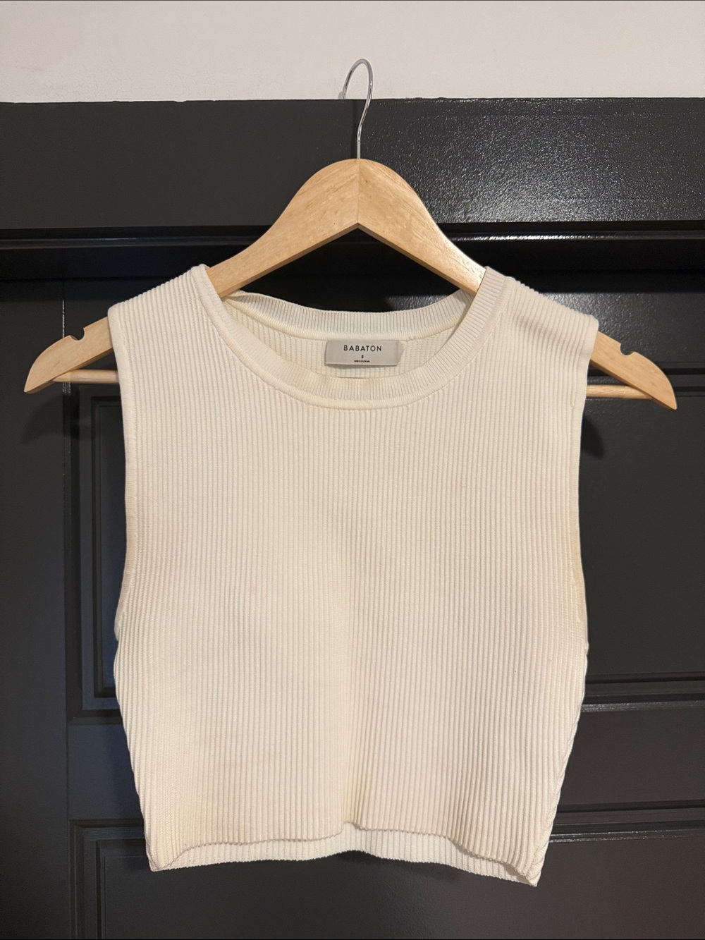 Aritzia Babaton Ivory Ribbed Cropped Tank Top